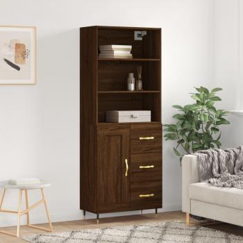Aparador alto de madera contrachapada marrón roble 69,5x34x180 cm