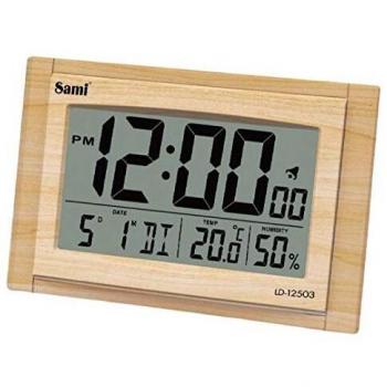 Sami Sami-LD12503MC Reloj Sobremesa Digital Pantalla LCD, Luz LED Blanca y Dígitos XL. Temperatura, Humedad, Alarma y Temporizador de Siesta. Color Marrón Claro.