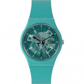 Swatch - Reloj Photonic Turquoise con correa de material biológico y esfera transparente, resistente para uso diario y elegante para regalar