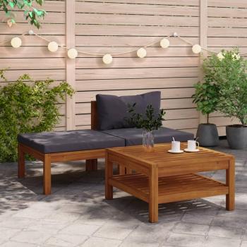 vidaXL - Conjunto de Muebles de Jardín 3 Piezas con Cojines - Acacia Gris Oscuro