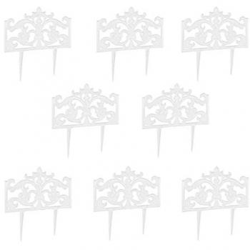 Pack de 8 Borduras Jardín Decorativas de Hierro Fundido, Color Blanco, Dimensiones 37 x 36 x 2 cm