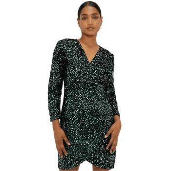 Green Velvet Sequin Long Sleeve Mini Dress - Size 12 UK