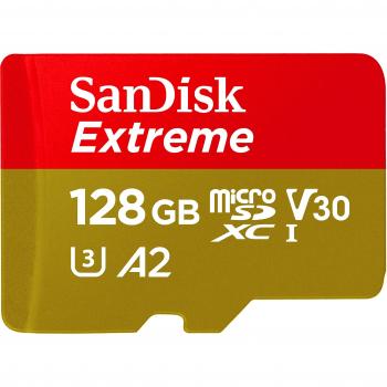 SanDisk Extreme 128 GB microSDXC Memory Card + SD Adapter with A2 App Performance up to 160 MB/s, Class 10, U3, V30