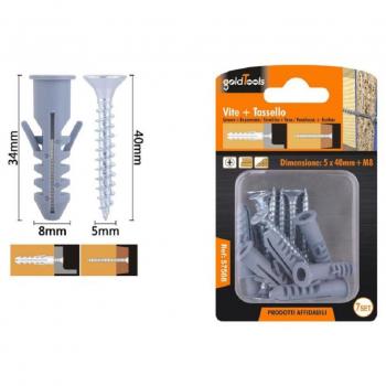 Set 7 Pz Tornillos Cruzados 5x40 Mm + Anclajes Con Alas Tassello M8 Fischer 57568