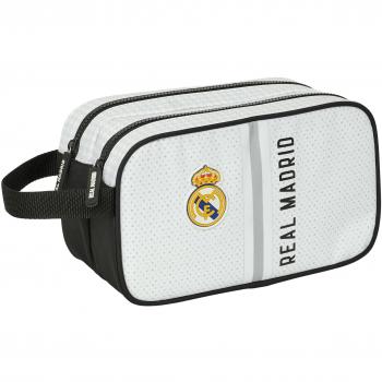 Neceser 2 cremalleras adaptable carro Real Madrid C.F. 1ª equipación 24/25 blanca y gris, dimensiones 26x15x12,5 cm