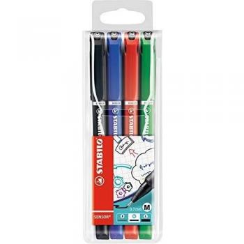 Set de Fineliner Stabilo Sensor M 0,7mm - Estuche de Plástico con 4 Colores Asortidos
