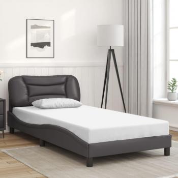 Cama con cabecero de piel sintética crema 100x200 cm
