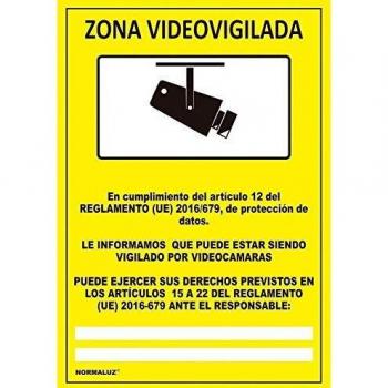 RD30642 - Señal Adhesiva Zona Videovigilada Adhesivo de Vinilo 20x30 cm con CTE, RIPCI Nueva Legislación