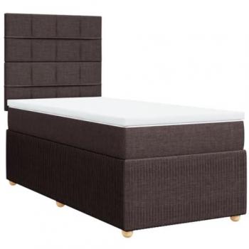 Cama Box Spring con Colchón de Tela Marrón Oscuro 100x200 cm