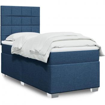 Cama box spring de muelles con colchón azul 90x190 cm en tela