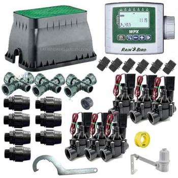 Kit profesional de riego automático Rain Bird de 6 zonas 9V para tubería de 32mm