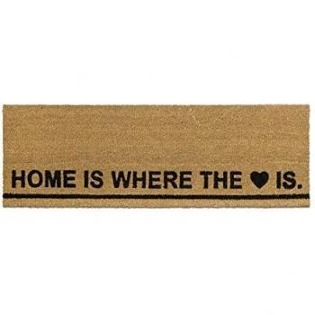 Felpudo Antideslizante Ancho de Fibra de Coco 40x120 cm Home is Where the Heart Is para Interior y Exterior, Marrón