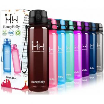 HoneyHolly Botella de Agua, 800ml sin BPA, a Prueba de Fugas Tritán Reutilizable, Botella Agua Deporte, Botella para Gimnasio, Bicicleta, Camping, Trekking | Botella Agua Gym, con Filtro