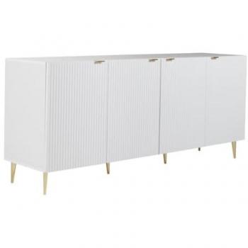 Aparador con 4 puertas de MDF y acero - Blanco y dorado - YESINIA