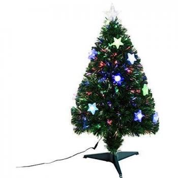 Árbol de Navidad Artificial Luminoso con Fibra Óptica LED Multicolor 90 cm - Soporte Incluido Ø 45 cm, 90 Ramas y Estrella Brillante Verde
