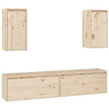 Mueble TV Multimedia Estantería Buffet 4 Piezas Madera Maciza de Pino Marrón
