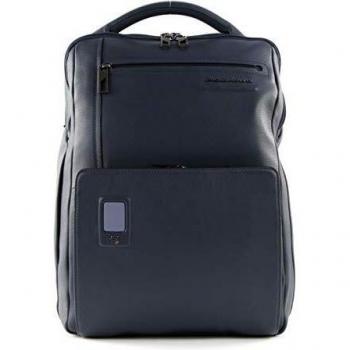 Piquadro Akron Large Leather Laptop Backpack 41 cm Blue