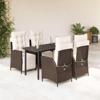 5-Piece Brown Poly Rattan Garden Dining Set with Cushions