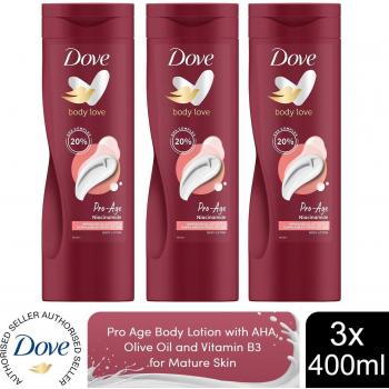 Dove Pro Age Loción Corporal con AHA, Aceite de Oliva y Vitamina B3 para Pieles Maduras 3x400ml