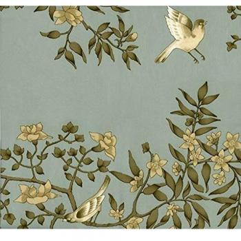 Equipo DRT Vivace - Papel pintado floral con pájaros, color jade