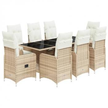 Set de mesa y sillas de jardín 5 piezas con cojines de ratán PE beige