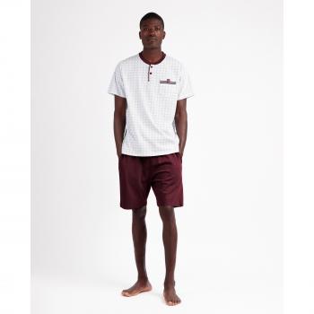 Pijama corto de hombre de punto granate Admas con manga corta y diseño de puntos y rombos