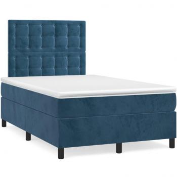 Cama box spring con colchón y LED terciopelo azul oscuro 120x190 cm