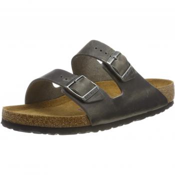 Birkenstock Arizona Unisex Oiled Nubuck Leather Slide Sandals in Iron