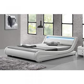 Estructura de cama de polipiel blanca con LED integrado 160 x 200 cm