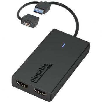 Plugable Technologies Dual Monitor Adapter for M1/M2/M3 Based macOS Systems Windows ChromeOS - Thunderbolt USB-C or USB 3.0 to HDMI Adapter for Dual Monitors at 1920x1080 @ 60Hz resolution