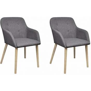 vidaXL 2x Sillas Salón Comedor con Repasabrazos Madera Roble Tela Gris Claro