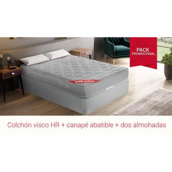 PIKOLIN Pack Colchón viscoelástico Espuma HR 150x190+ canapé con Base abatible en Madera y Dos Almohadas visco