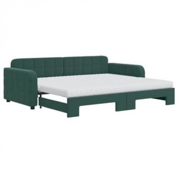 Sofá cama nido con colchón terciopelo verde oscuro 90x200 cm