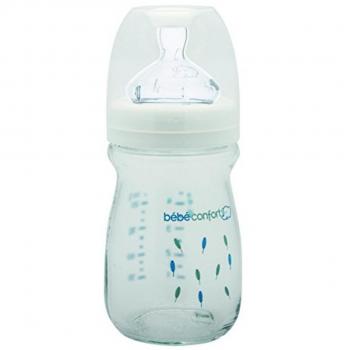 Biberón de vidrio con tetina de silicona para bebé de 130ml, color transparente, tamaño 0