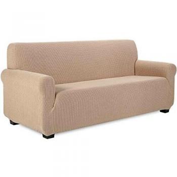 TIANSHU Funda de sofá 3 plazas Tejido Jacquard de poliéster y Elastano Fundas de sofá Suaves duraderas（3 plazas，Arena ）