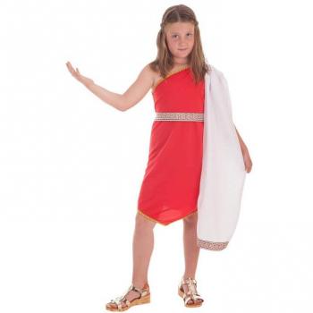 Disfraz de Romana con Picos para niña - Incluye vestido corto con picos, cinturón dorado, diadema decorativa y detalles en dorado; disponible en varias tallas