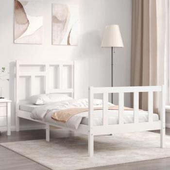 Cama solar sin colchón 90x200 cm madera maciza pino blanca con estructura de cama y cabecero
