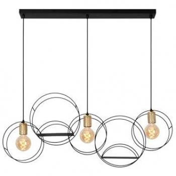 Lámpara Colgante Circular 3 Focos E27 en Negro Mate y Dorado