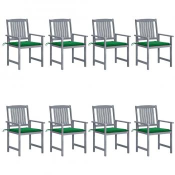 8-Piece Grey Solid Acacia Wood Garden Chair Set with Cushions