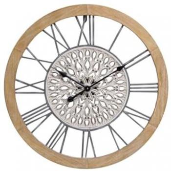 Reloj de Pared Romimex Negro Beige Madera Metal 50 x 50 x 5 cm