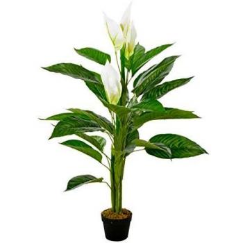 vidaXL - Planta artificial de Anthurio con maceta para casa, oficina, interior y exterior, auténtica, realista, color blanco, 115 cm