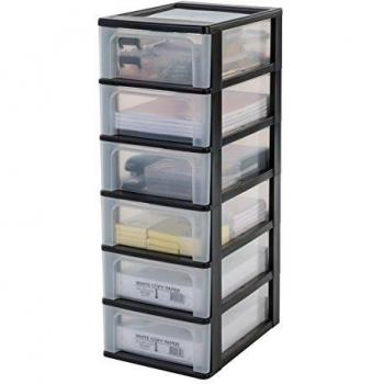 Iris Ohyama, Torre de Almacenamiento, Organizador, 6 Cajones de 7 L, Tamaño A4, Cajones Transparentes, Oficina, Sala de Estar - Organizer Chest Och-2006 - Negro