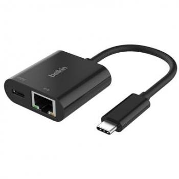 Belkin Connect USB-C to Ethernet + Charge Adapter 100W with Gigabit Ethernet Port and USB-C Port - [10/100/1000] Mbps for Fast Internet Connection - Compatible with iPhone 16, 15, Galaxy S24