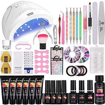 36W Lámpara Kit Uñas de Gel Completo, MYSWEETY Kit de Inicio de Manicura con 6 Extensión 4 Color Gels, Capa Superior, Capa Base y Accesorios para Uñas Semipermanente