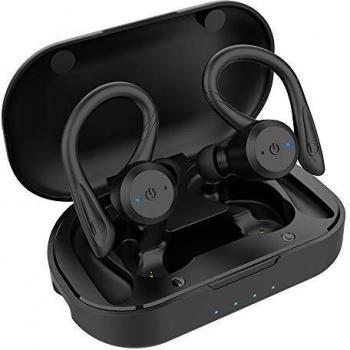 APEKX Auriculares Inalámbricos Bluetooth V5.0 Graves Mejorados, Deportivos IPX7 Impermeables Over Ear Earbuds 4 + 16H Tiempo de Reproducción Sonido Estéreo con Microfono Incorporado Negro