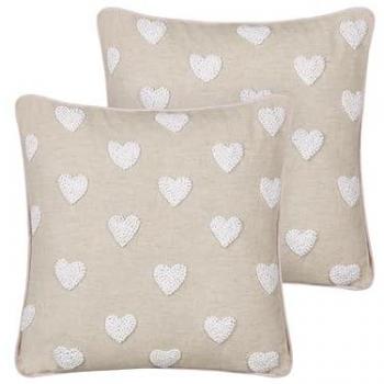 Conjunto de 2 cojines de algodón beige con bordado de corazones 45 x 45 cm Gazania