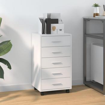 Cajonera con ruedas de madera contrachapada blanca brillante Día y Noche - vidaXL