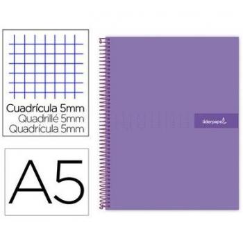 Cuaderno espiral liderpapel A5 micro crafty cuadrícula 5mm 120 hojas tapa forrada 90 gr color violeta