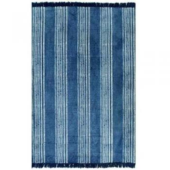 vidaXL Alfombra Algodón Kilim 120x180cm Estampado Azul Decoración Casa Hogar