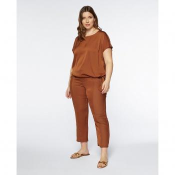 Pantalón recto de mujer cropped con cintura elástica trasera